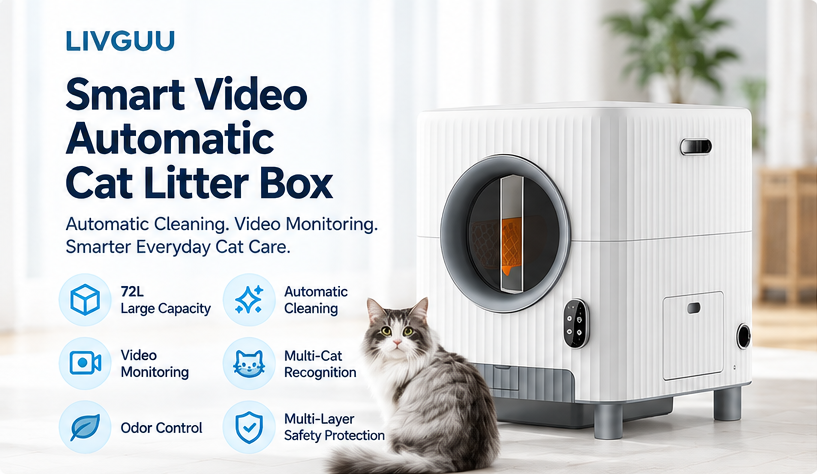 Smart video automatic cat litter box with front display and camera monitoring