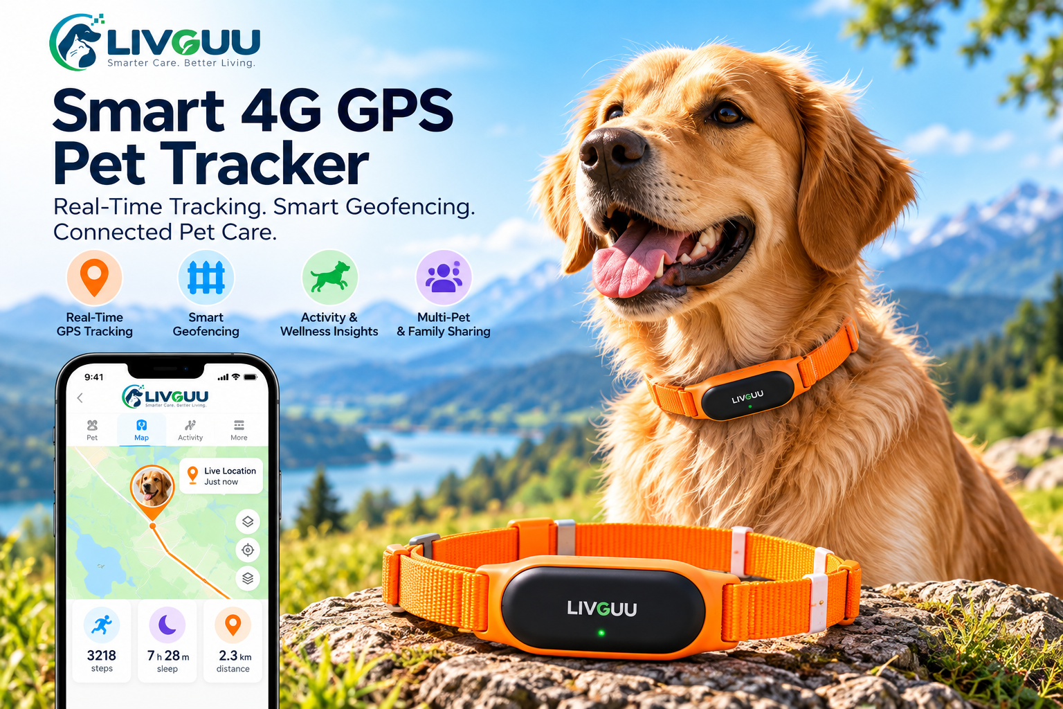 LIVGUU Smart 4G GPS Pet Tracker for dogs and pets