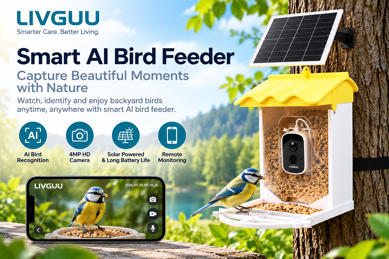 LIVGUU Smart AI Bird Feeder Camera