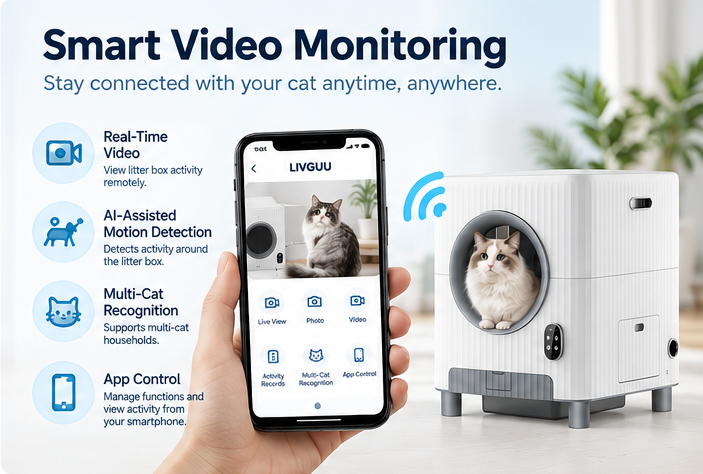Smart video monitoring interface for automatic cat litter box