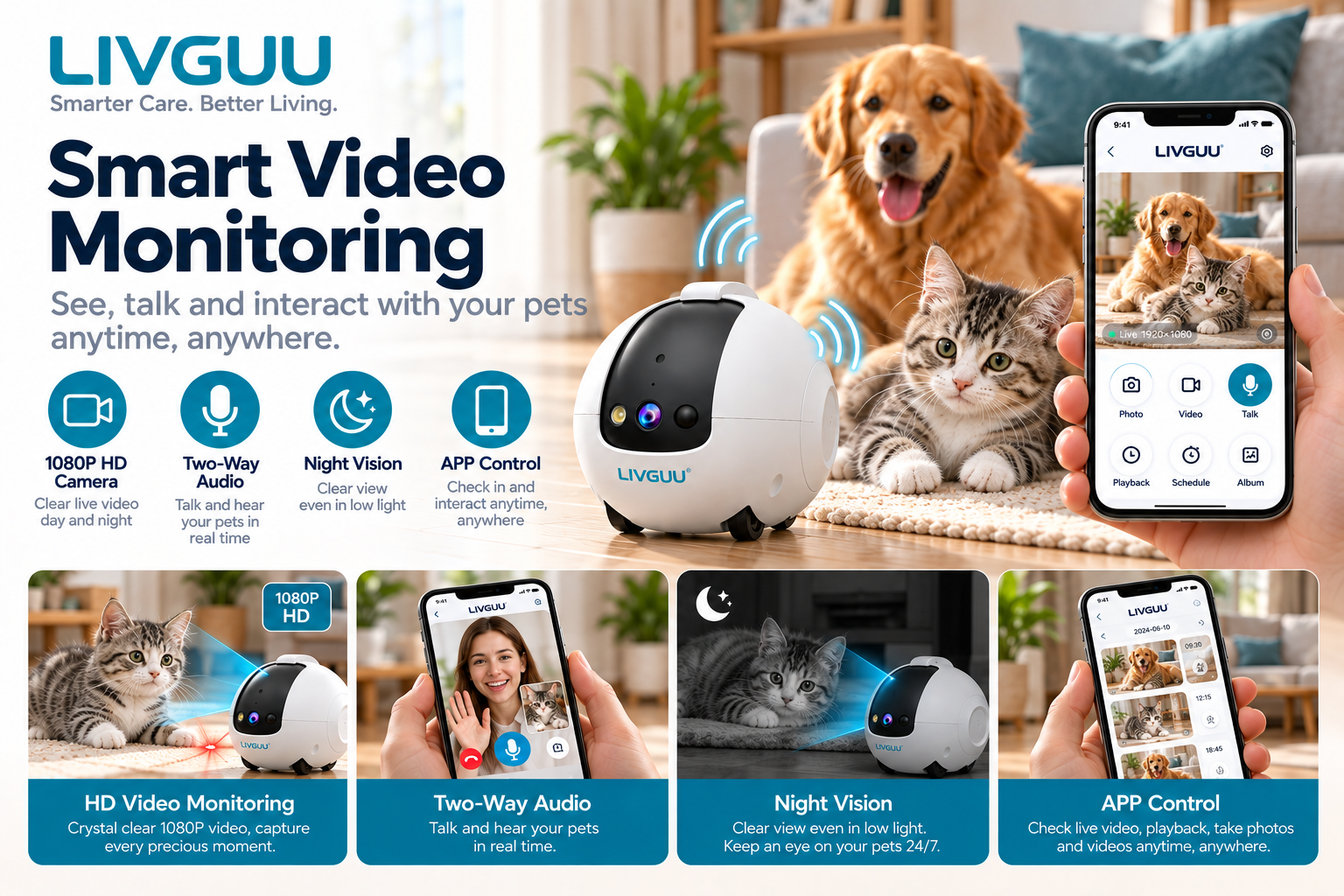 LIVGUU smart pet robot with app-connected video monitoring