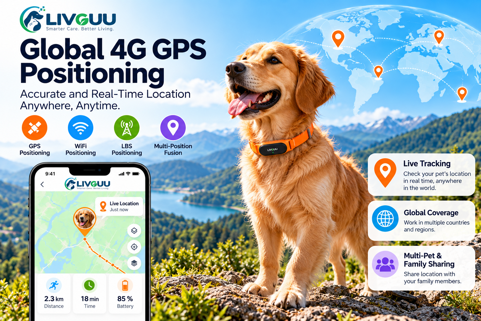 LIVGUU 4G GPS pet tracker real-time positioning