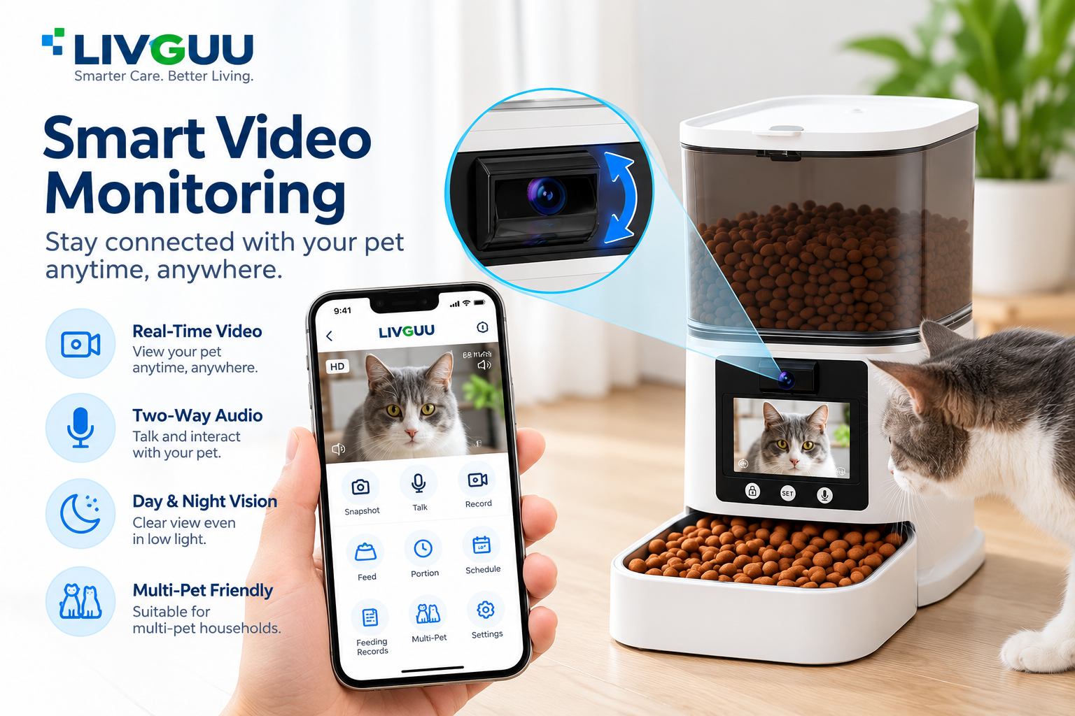 LIVGUU smart pet feeder with video monitoring