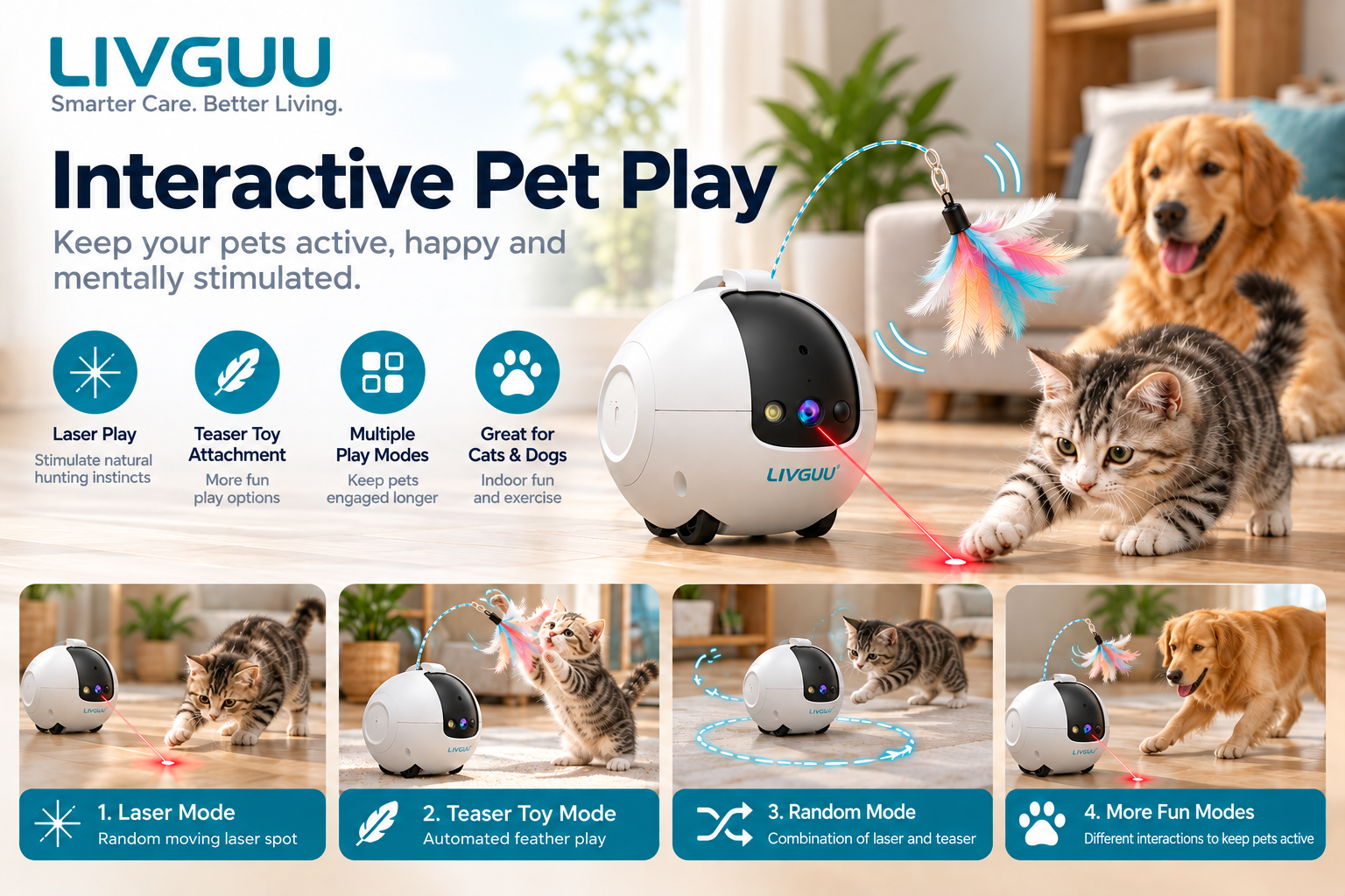 LIVGUU interactive pet robot with laser and teaser-toy play