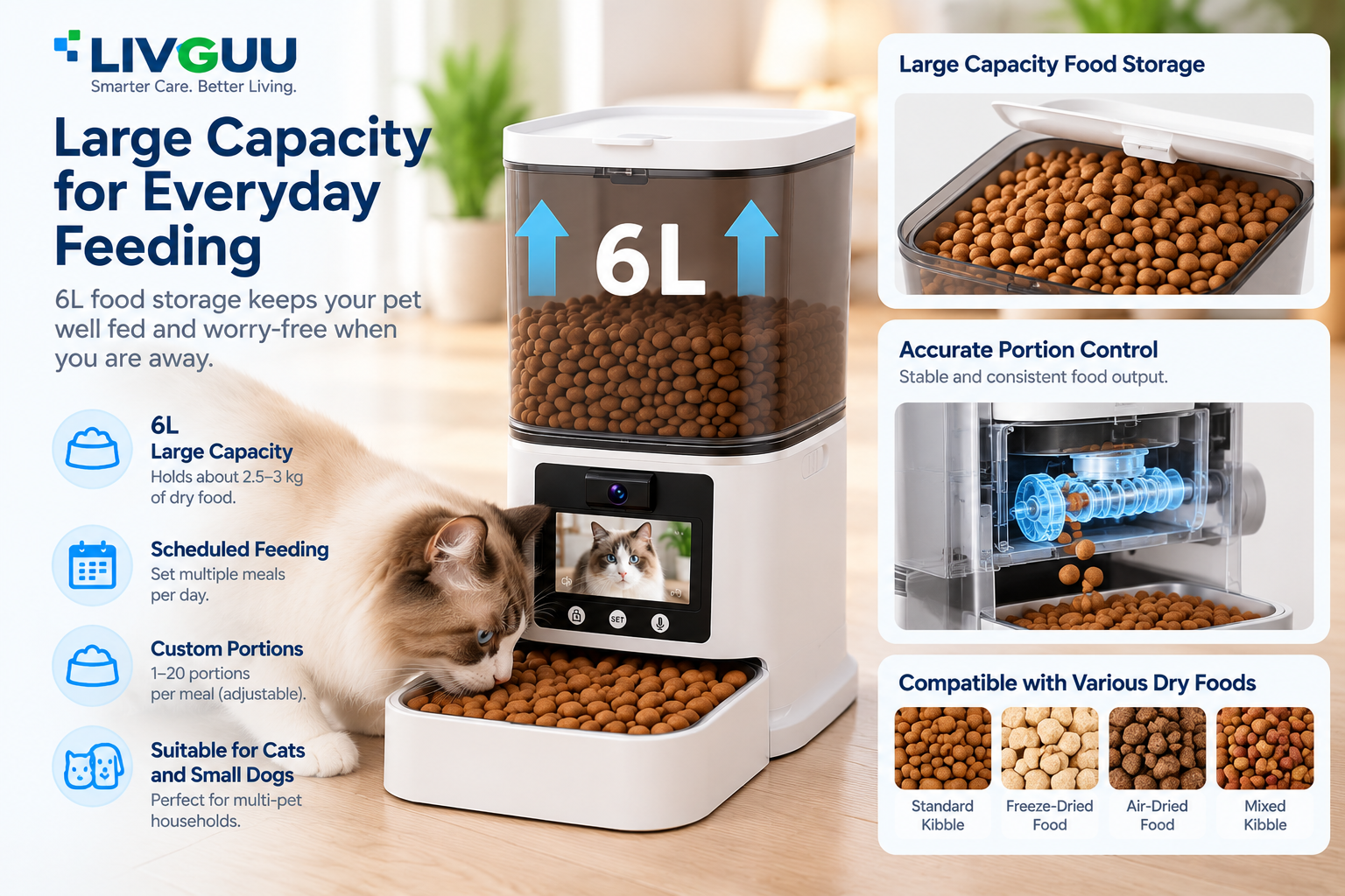 LIVGUU large capacity smart pet feeder