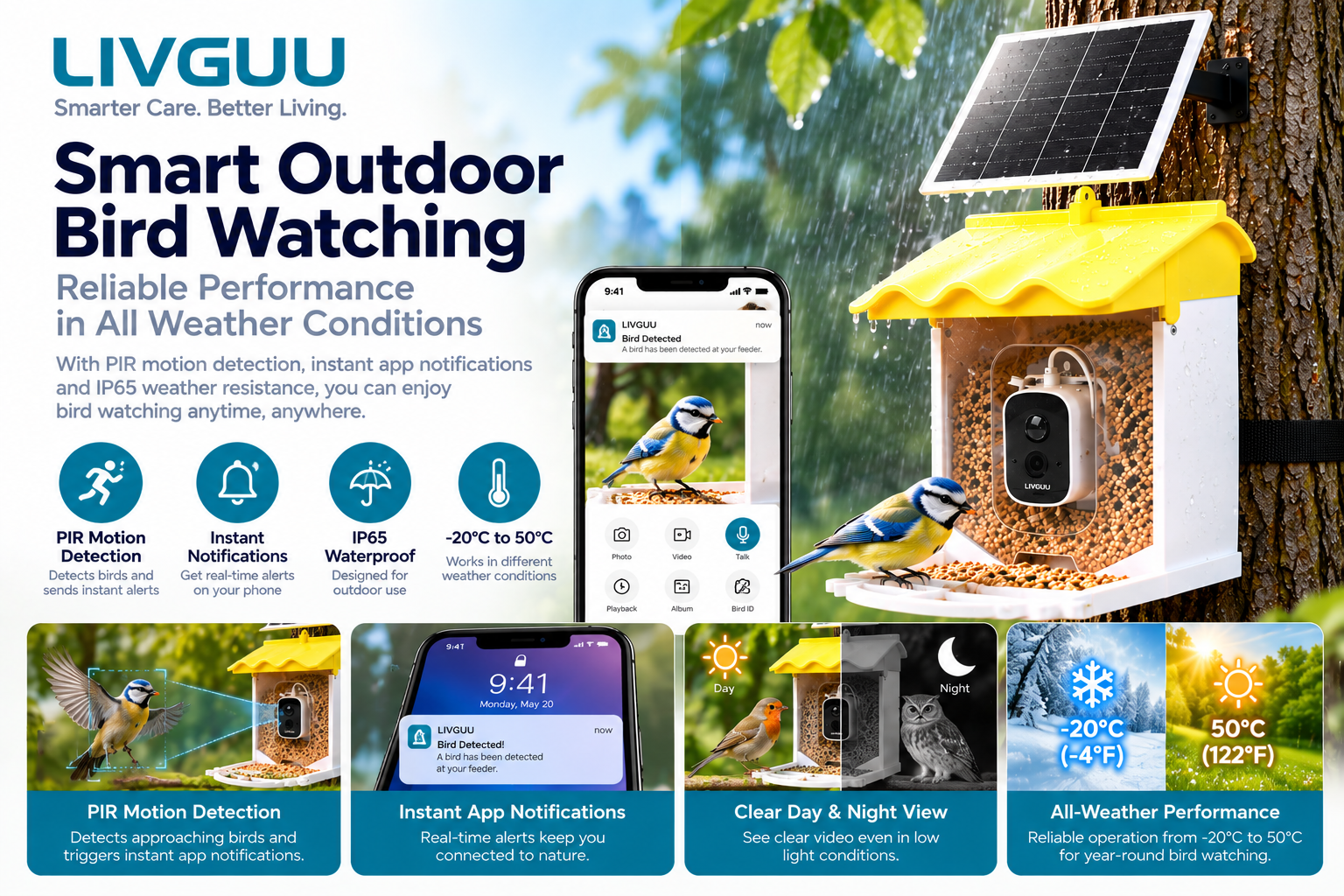 LIVGUU Smart Outdoor Bird Monitoring Camera