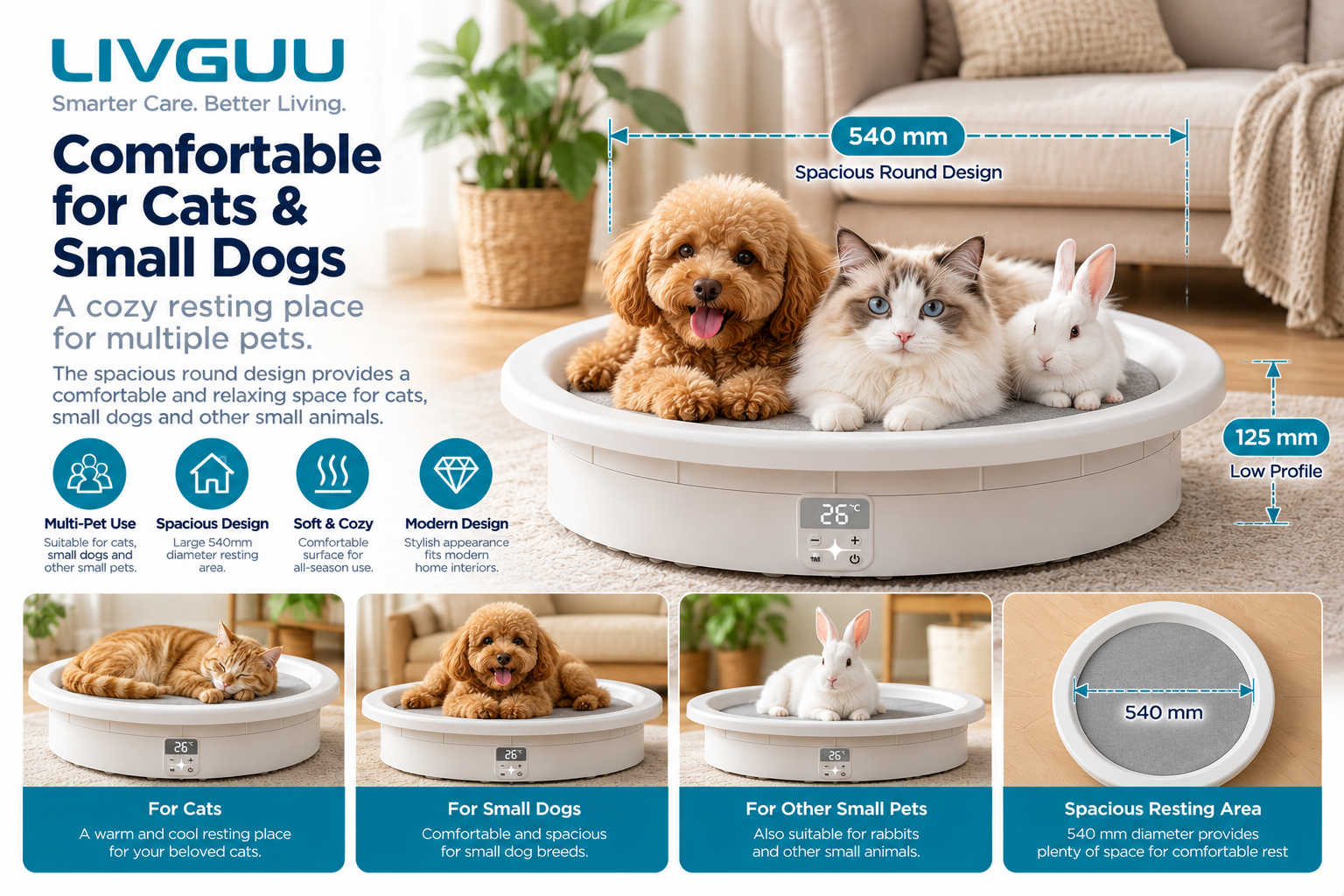 LIVGUU Smart Pet Bed for Cats and Small Dogs