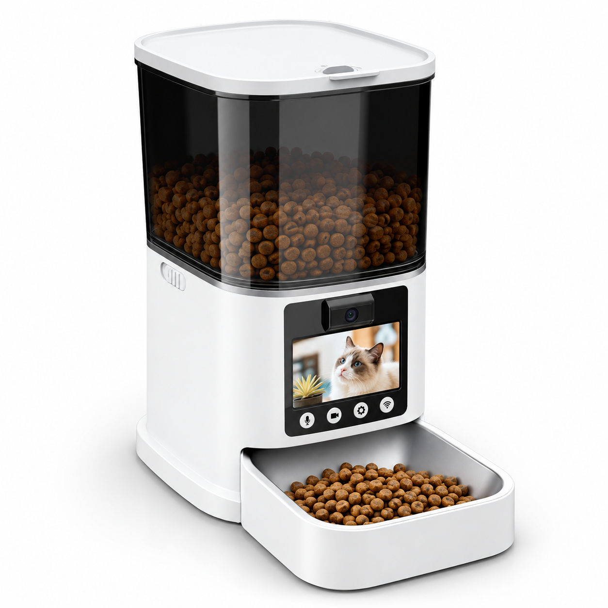 Smart pet feeder with camera and connected features