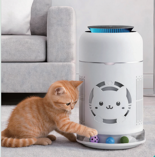 Pet air purifier with integrated interactive cat toy